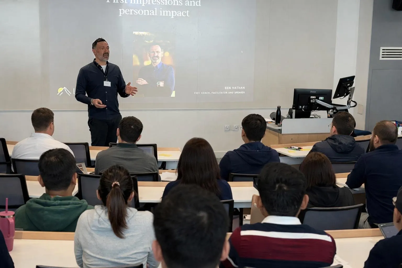 Ben Nathan leading a presentation skills session on first impressions and personal impact