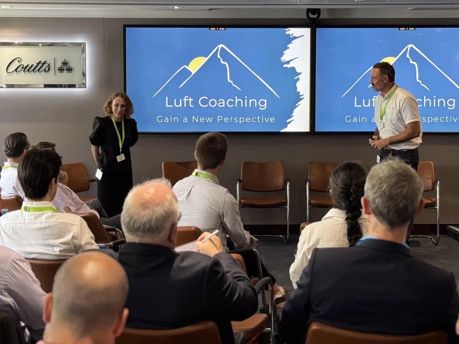 Luft actor coaches running a forum theatre session for Clean Growth Fund at Coutts